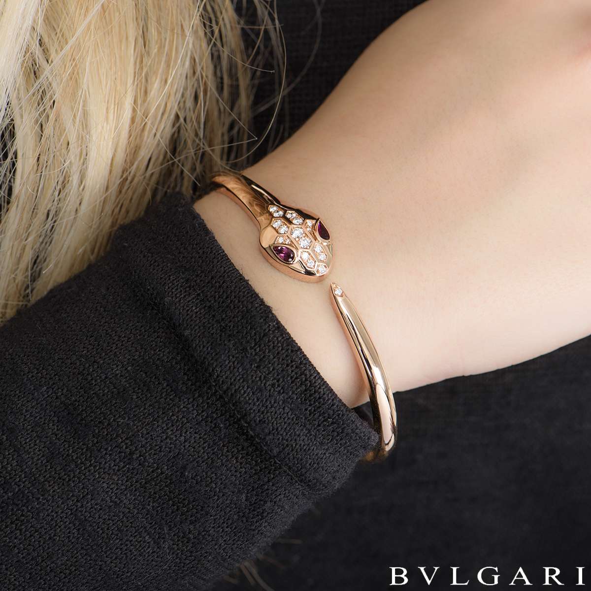 Bvlgari Rose Gold Diamond & Rubellite Serpenti Bracelet